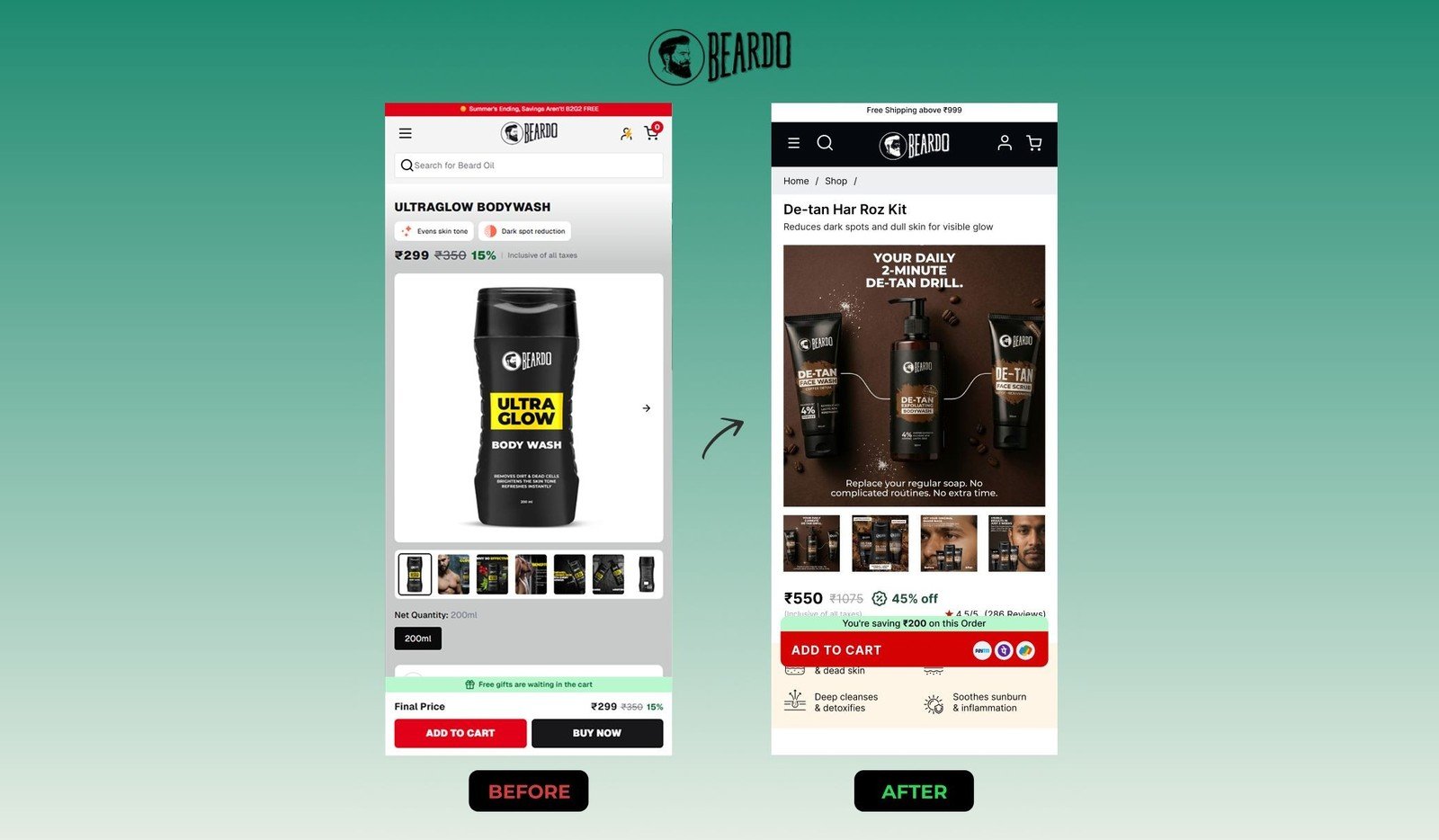 Beardo store before and after a Virality Media redesign