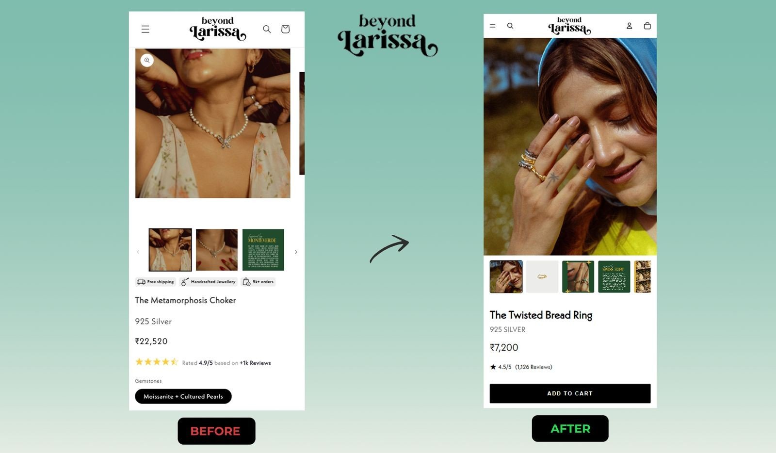 Beyond Larissa store before and after redesign
